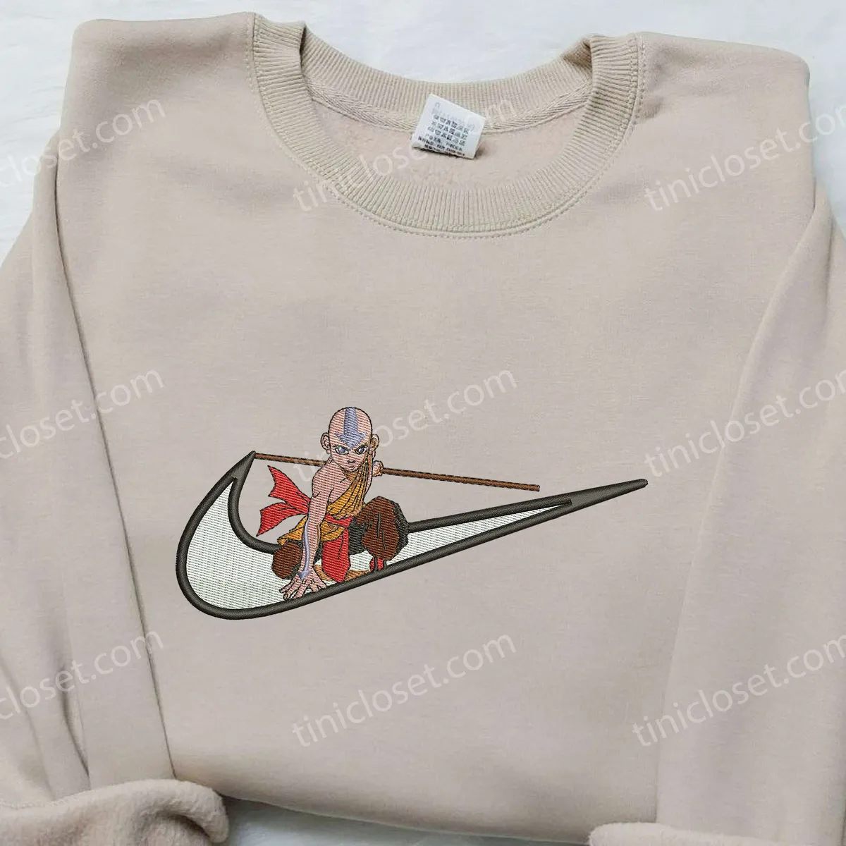 aang x nike swoosh embroidered shirt avatar the last airbender embroidered shirt cartoon embroidered shirt m9avj