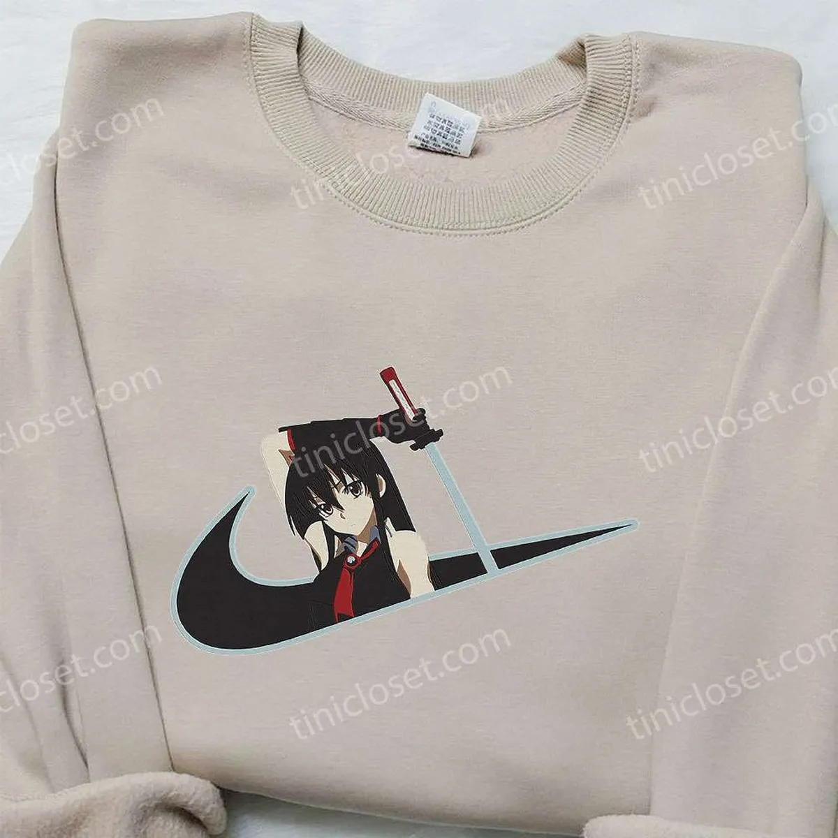 akame x nike swoosh anime embroidered hoodie akame ga kill embroidered shirt nike inspired embroidered shirt pgast