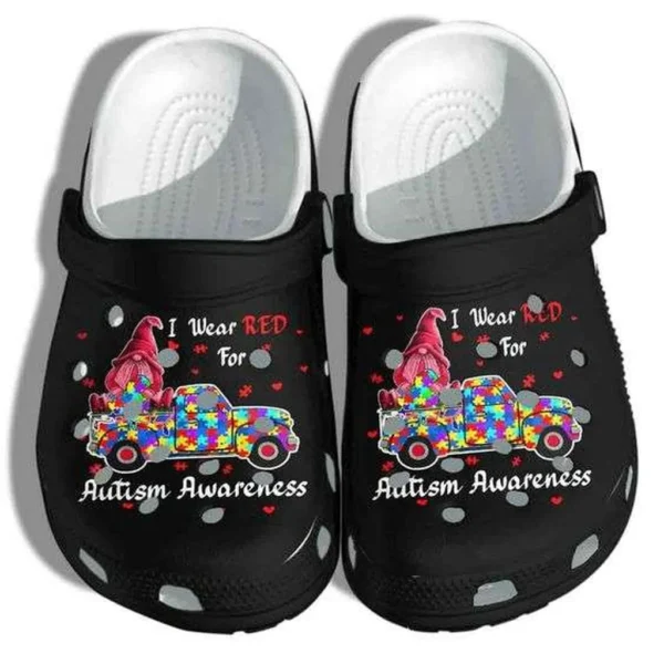 autism awareness day gnome and truck i wear red for autism crocs crocband clog 2rkge