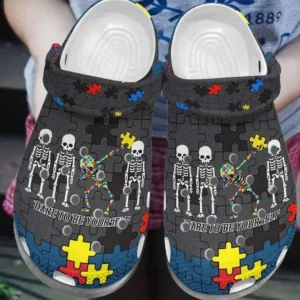 autism awareness day skeleton dare to be yourself autism puzzle pieces crocs crocband clog rxuuc
