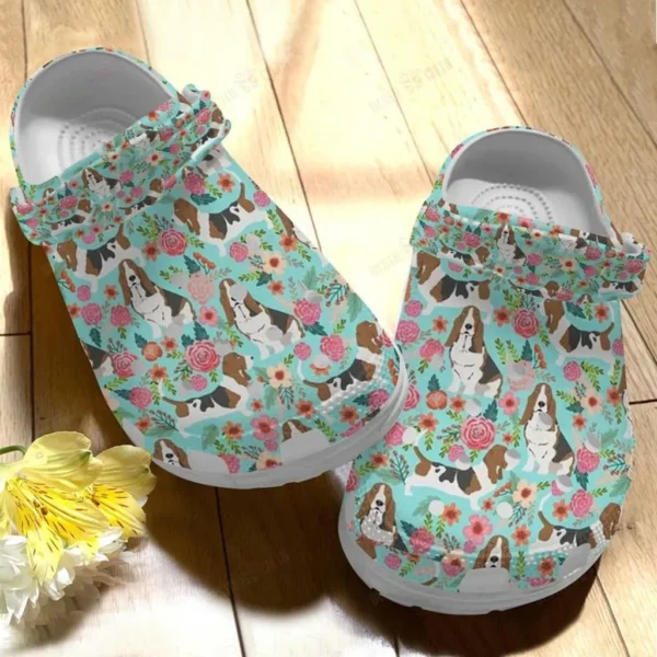 basset hound white sole floral pattern crocs personalized crocs classic clogs jidga
