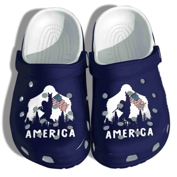 bigfoot holding flag crocs gvu7c