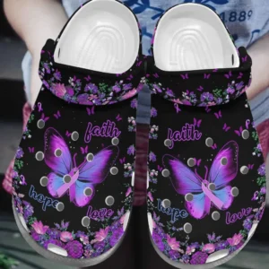 breast cancer personalize clog custom crocs fashionstyle comfortable for women men kid print 3d purple butterfly qyubn
