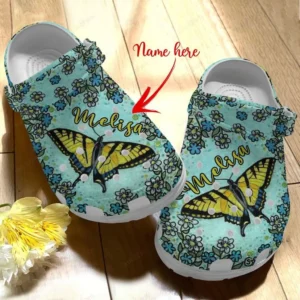 butterfly personalized white sole flowery crocs classic clogs hnhch