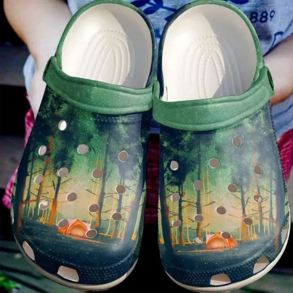 camping in the woods rubber crocs clog eyidl