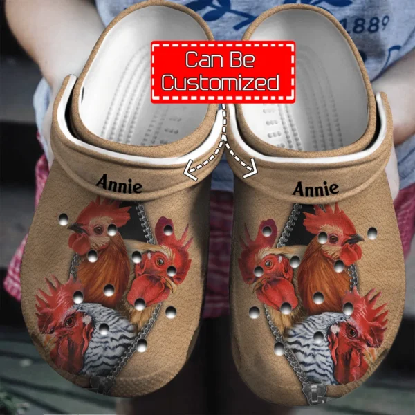 chicken on zipper personalized clogs