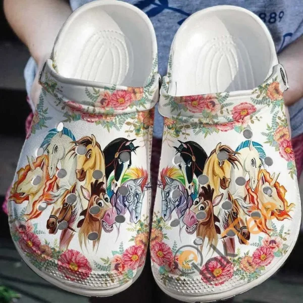 colorful horse crocs clog