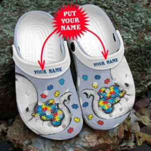 custom name autism awareness day elephant mom and baby puzzle piece crocs crocband clog zlfm8