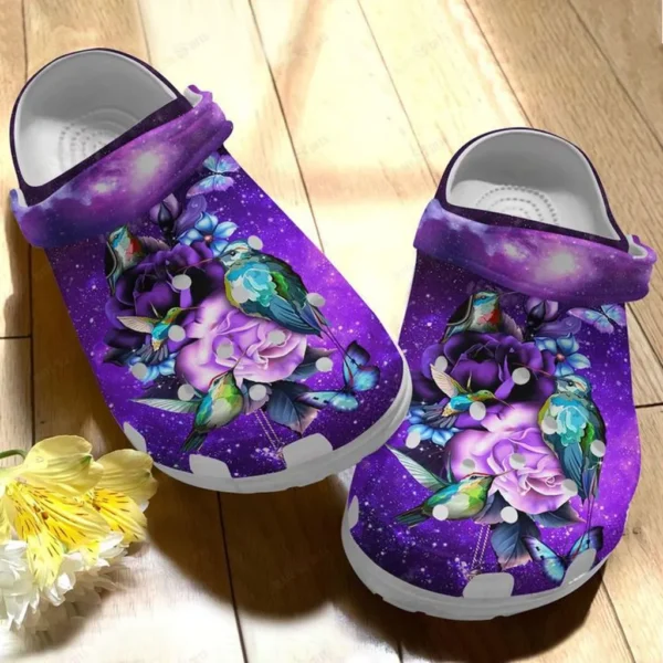 hummingbird white sole purple background crocs personalized crocs classic clogs jqo17