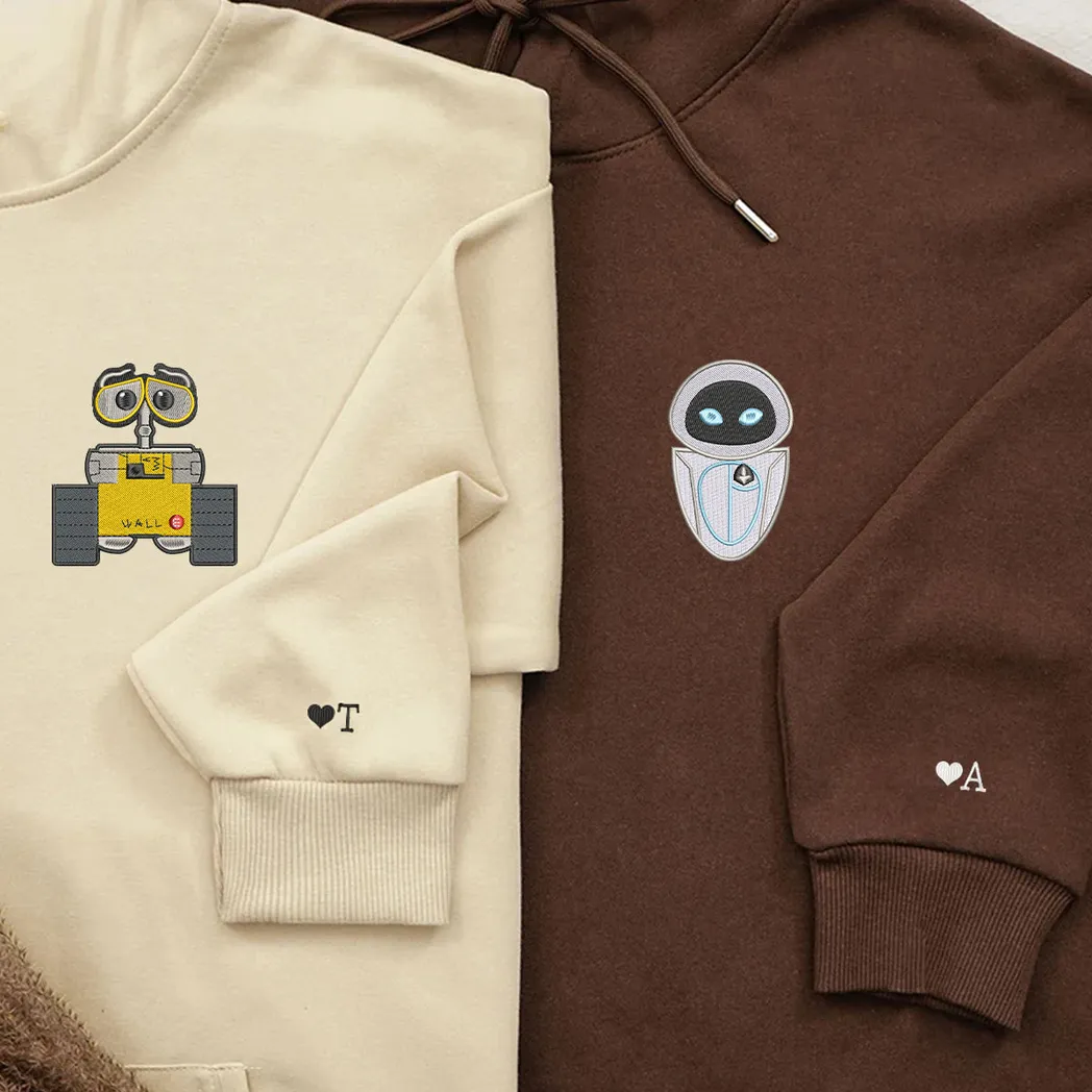 individuell bestickte hoodies fr paare wall e und eve paar passender bestickter hoodie fr freund freundin