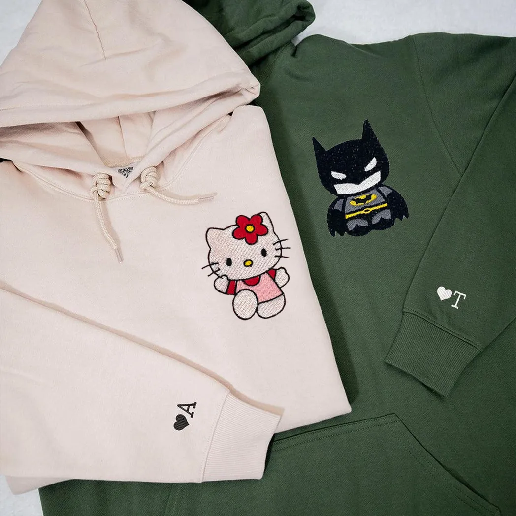 individuell bestickte sweatshirts fr paare individuell passendes paar sweatshirt cartoon batman und ktzchen paar bestickter pullover c7yc9