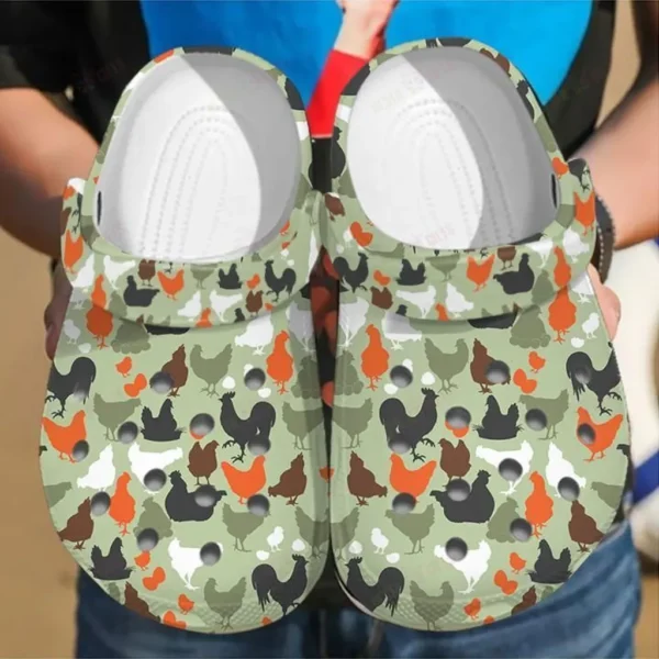 love chicken camo pattern clogs kyzln