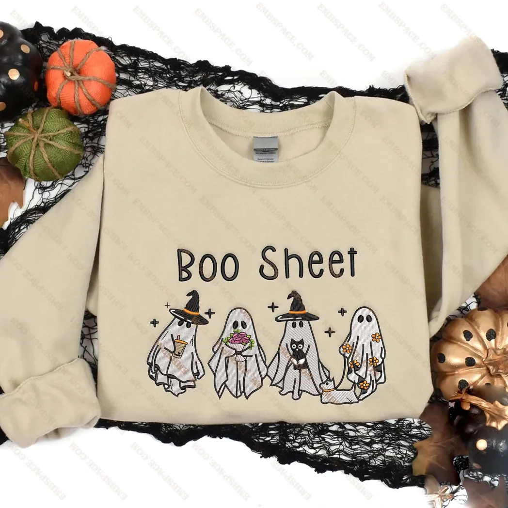 niedlicher geist mit krbis besticktem sweatshirt im modischen stil hesgq