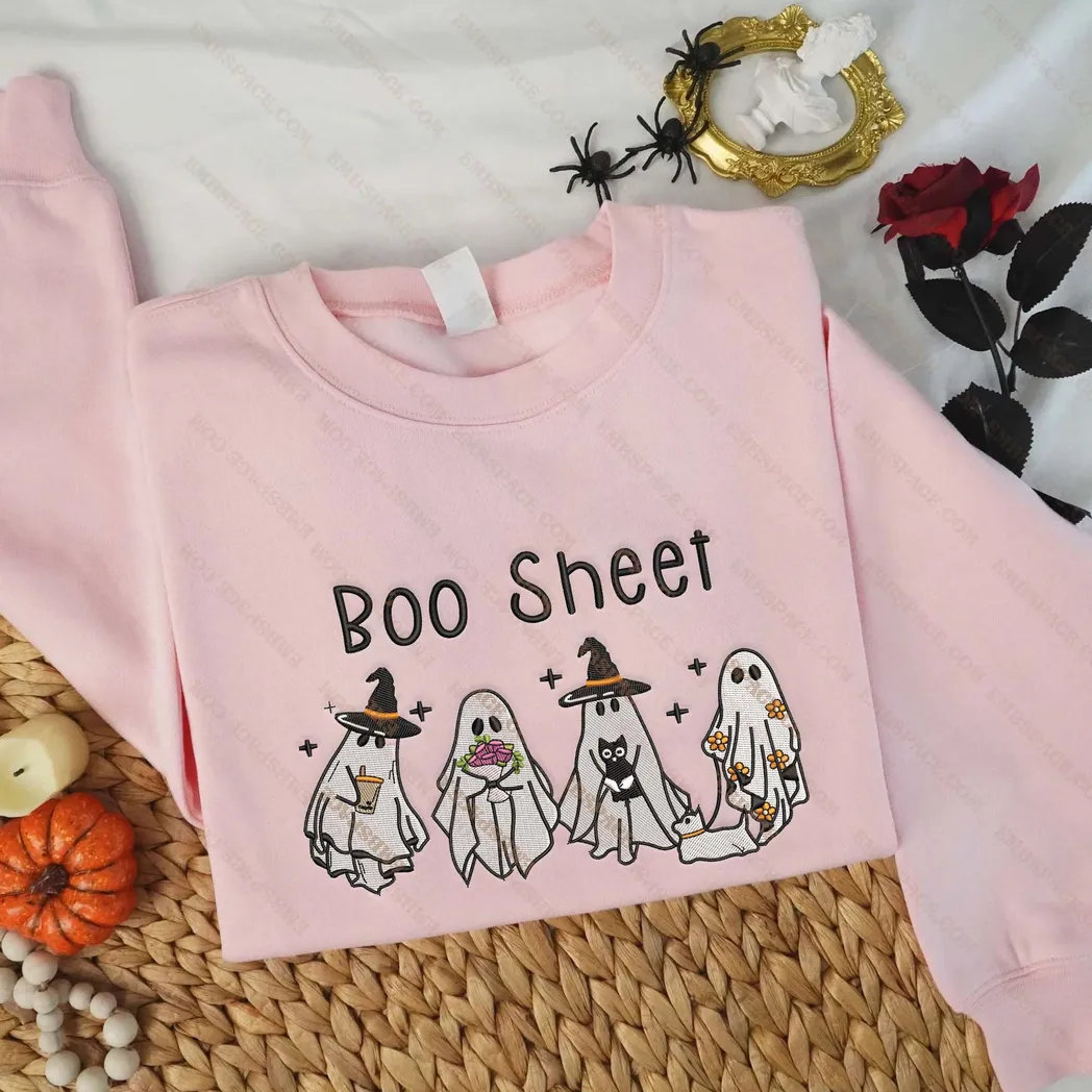 niedlicher geist mit krbis besticktem sweatshirt im modischen stil lfvhs