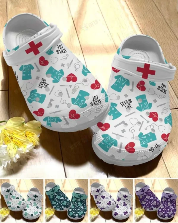 nurse scrub life pattern crocs personalized crocs classic clogs