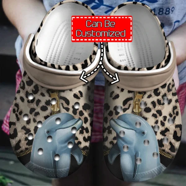 personalized dolphin leopard pattern crocs clog jzbz0