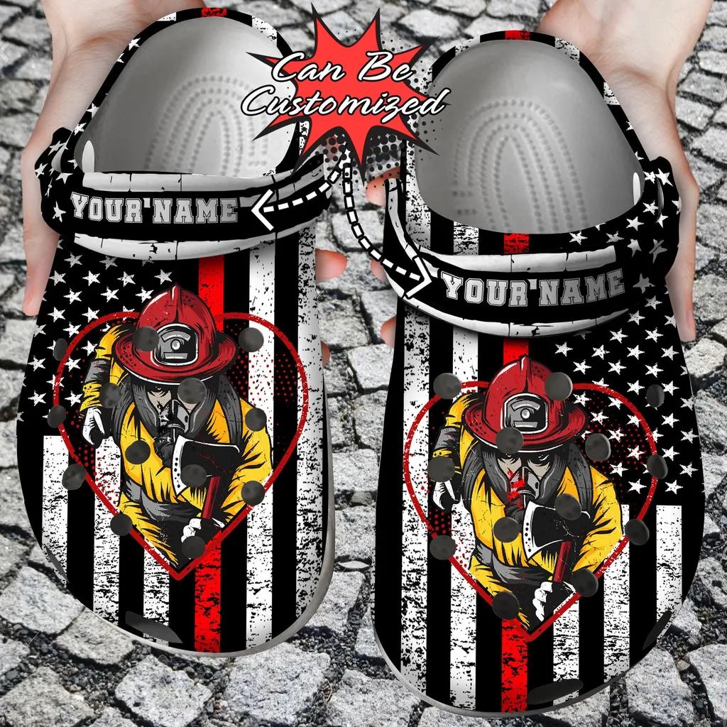 personalized firefighter heart man flag crocs clog lbw5r