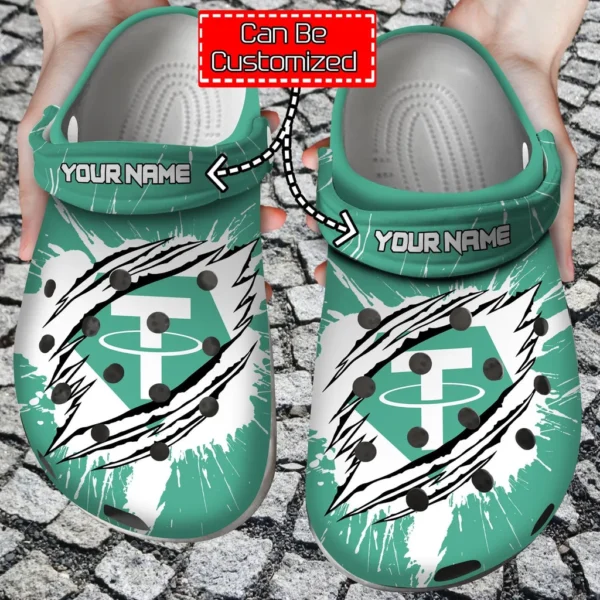 personalized usdt coin ripped through crocs clog ztbb3