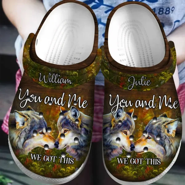 personalized you and me we got this wolf couple crocs classic clog