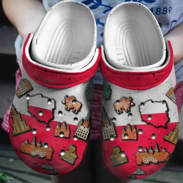 poland flag symbol crocs classic clogs