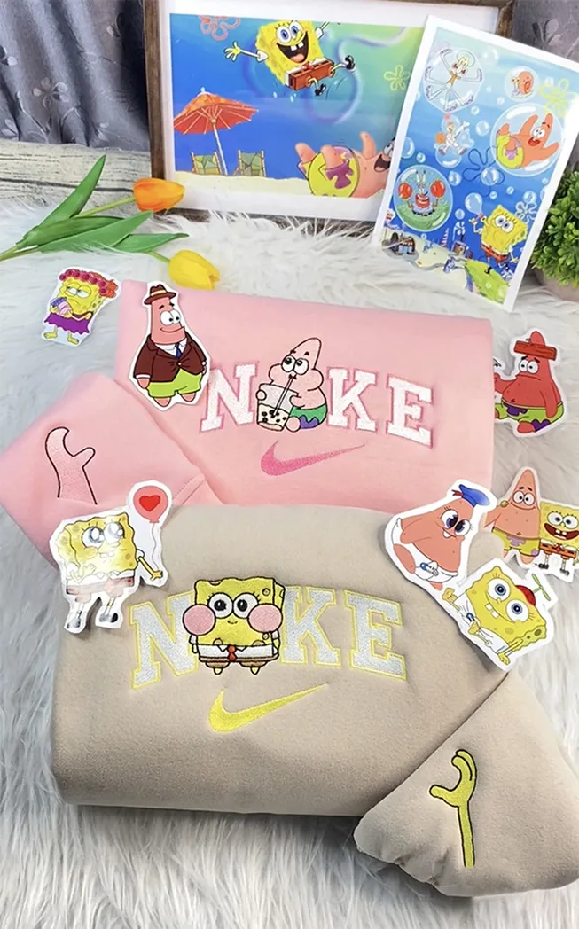 ses chibi patrick star und spongebob schwammkopf cartoon nike besticken sweatshirt modestil fr paare valentinstag gkz6o