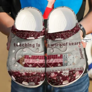 teacher personalized name teaching is a work of heart crocs crocband clog dpeoh