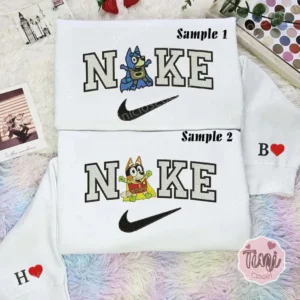 Bandit Heeler und Chilli Heeler Bluey Cartoon x Nike besticken Hemd, besticken Sweatshirt, modischer Stil für Paare