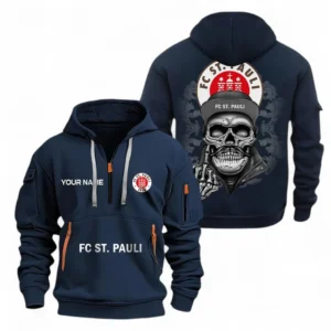 St. Pauli Hoodie Reißverschluss, Kapuzenpullover mit Allover-Druck St. Pauli - Marineblau BDE2204242513