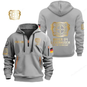 Bayer 04 Leverkusen Hoodie Reißverschluss, Kapuzenpullover mit Allover-Druck BDE2604252515 - Grau