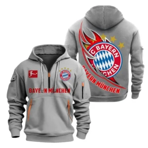 Bayern Munich Hoodie Reißverschluss SPO038048, Kapuzenpullover mit Allover-Druck Bayern Munich - Grau
