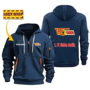 Union Berlin Hoodie Reißverschluss SPO048016, Kapuzenpullover mit Allover-Druck Union Berlin - Marineblau