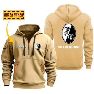 SC Freiburg Hoodie Reißverschluss SPO048031, Kapuzenpullover mit Allover-Druck SC Freiburg - Khaki