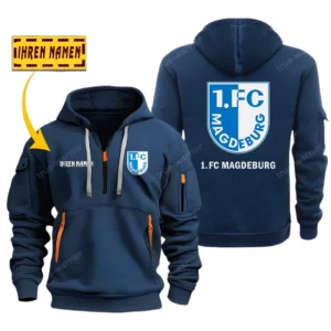 1. FC Magdeburg Hoodie Reißverschluss SPO048058, Kapuzenpullover mit Allover-Druck 1. FC Magdeburg - Marineblau