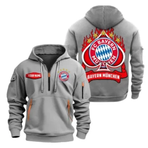 Bayern Munich Hoodie Reißverschluss SPO1516001, Kapuzenpullover mit Allover-Druck Bayern Munich - Grau