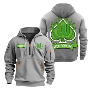 VfL Wolfsburg Hoodie Reißverschluss SPO1516007, Kapuzenpullover mit Allover-Druck VfL Wolfsburg - Grau