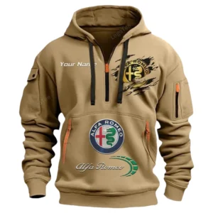 Alfa Romeo Half Zip Hoodie CAR113021425852, Best Gift for Him, Husband, Boyfriend - Khaki