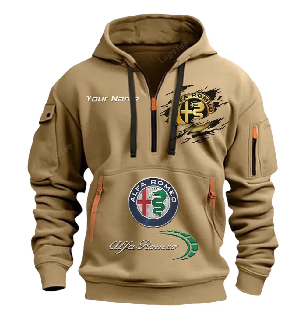 alfa romeo half zip hoodie car113021425852 best gift for him husband boyfriend khaki kb5g6