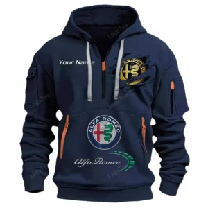 Alfa Romeo Half Zip Hoodie CAR113021425852, Best Gift for Him, Husband, Boyfriend - Marineblau