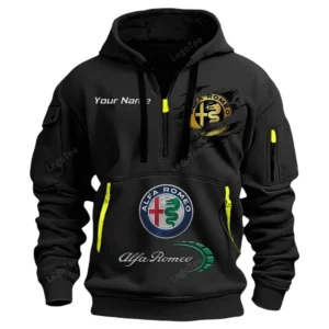 Alfa Romeo Half Zip Hoodie CAR113021425852, Best Gift for Him, Husband, Boyfriend - Schwarz