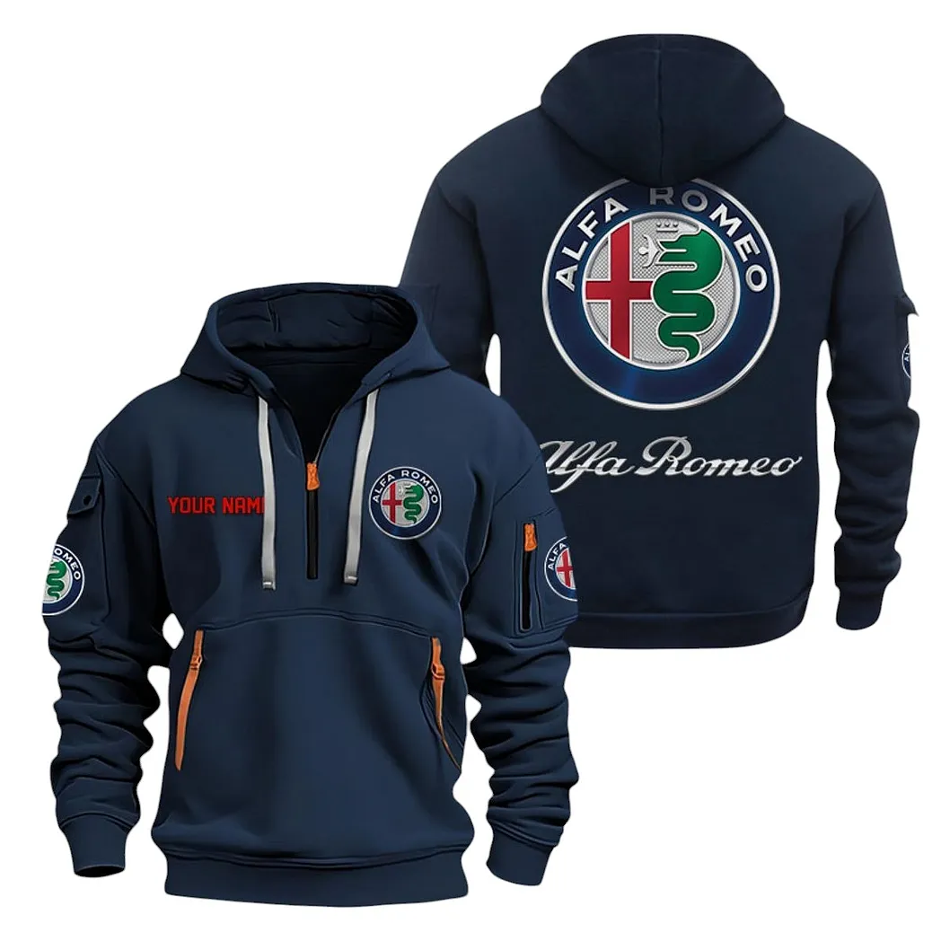 Alfa Romeo Half Zip Hoodie For Men, Gift For Alfa Romeo Lovers CAR20022125669 - Marineblau