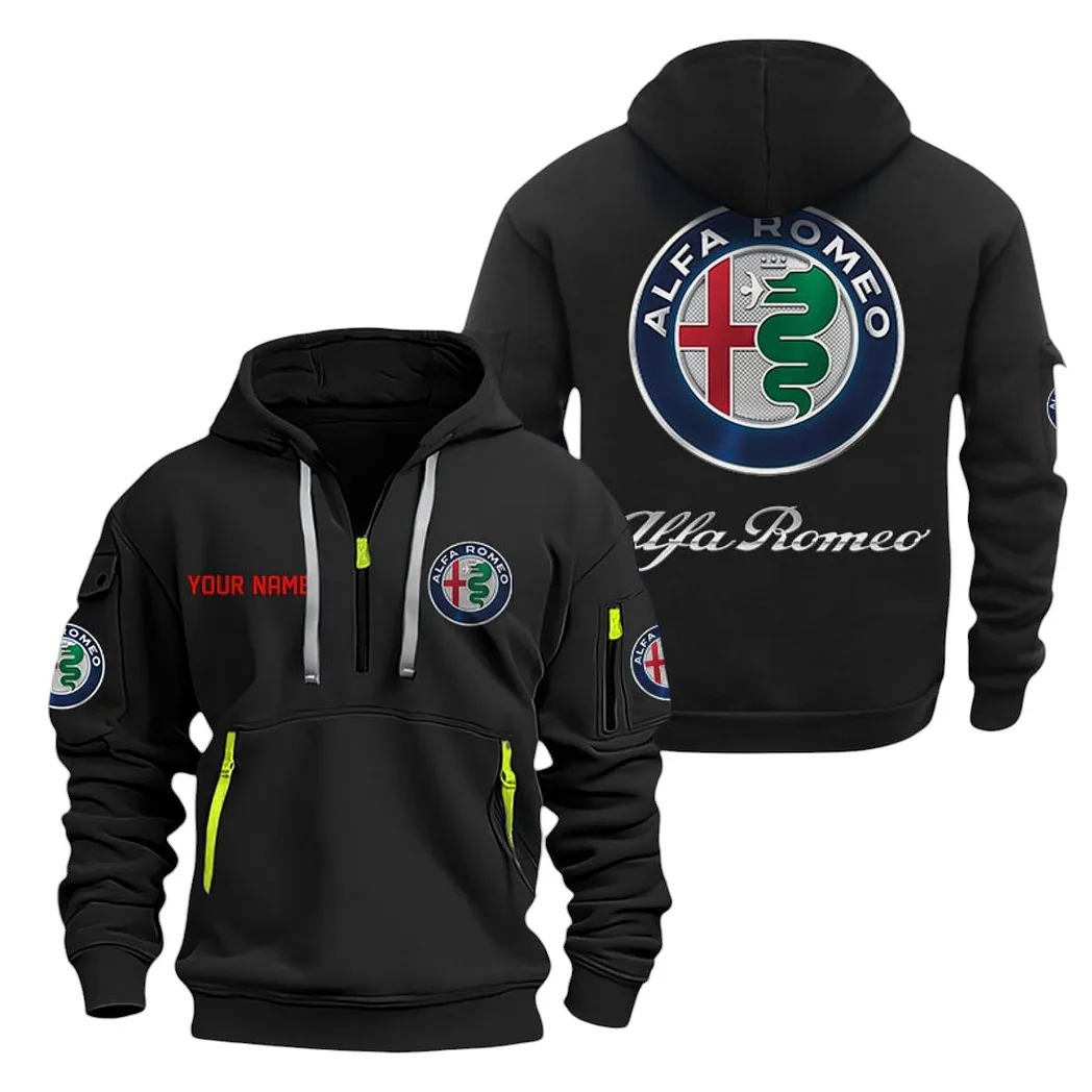Alfa Romeo Half Zip Hoodie For Men, Gift For Alfa Romeo Lovers CAR20022125669 - Schwarz