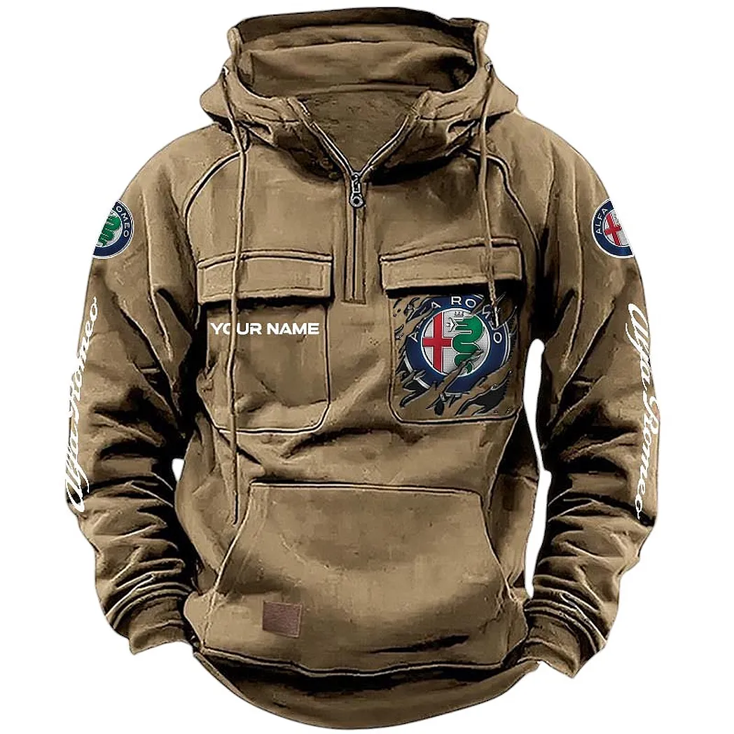 Alfa Romeo Hoodie Reißverschluss Taktischer, All-Over-Print-Hoodie Alfa Romeo CAR164022425154 - Khaki