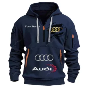 Audi Half Zip Hoodie CAR113021425777, Best Gift for Him, Husband, Boyfriend - Marineblau