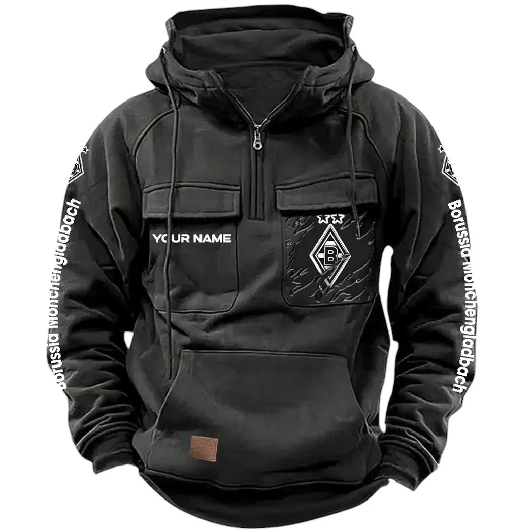Borussia M'gladbach Hoodie Taktischer, All-Over-Print-Taktik-Hoodie mit Viertelreißverschluss - Schwarz SPO1616018-2