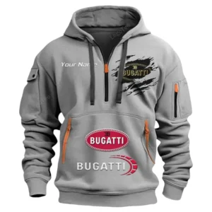 Bugatti Half Zip Hoodie CAR113021425851, Best Gift for Him, Husband, Boyfriend - Grau