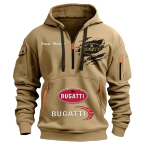 Bugatti Half Zip Hoodie CAR113021425851, Best Gift for Him, Husband, Boyfriend - Khaki