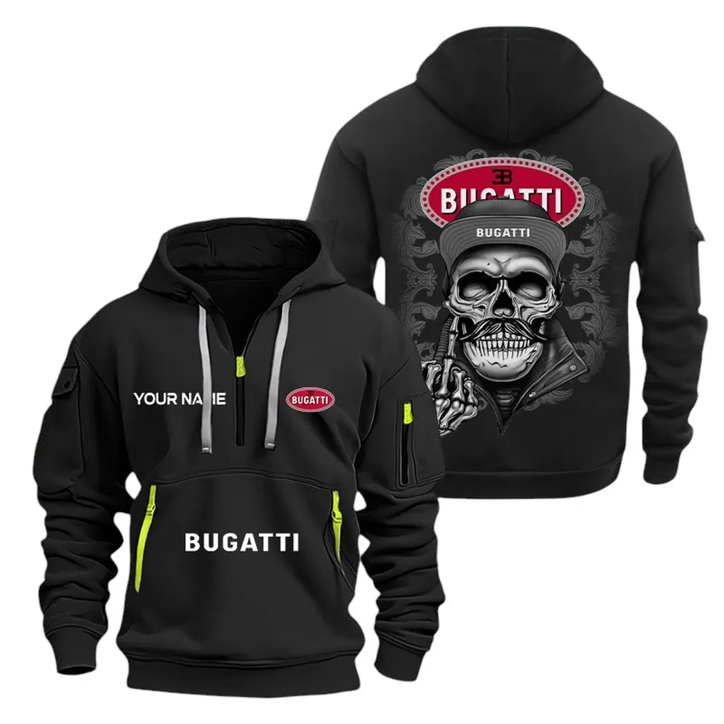 Bugatti Half Zip Hoodie For Men, Gift For Bugatti Fan CAR166022625130 - Schwarz