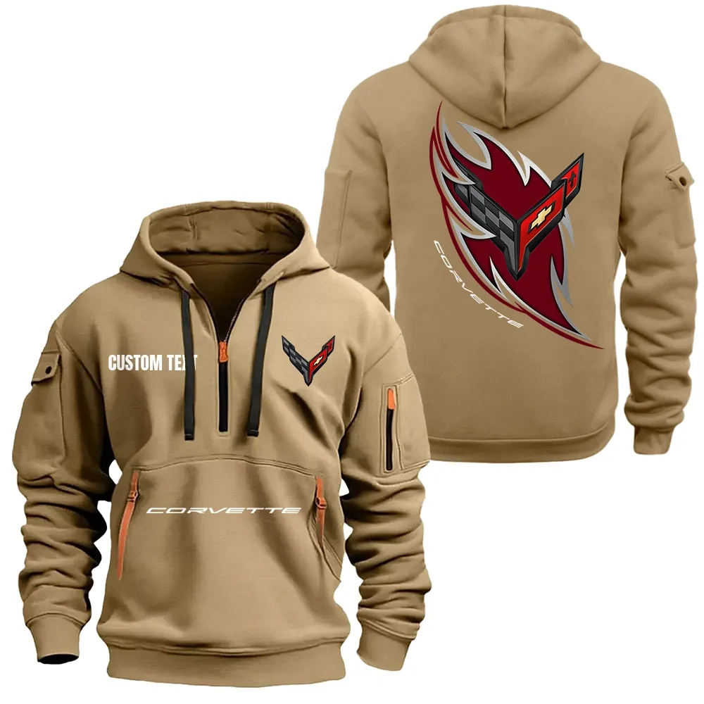 c8 corvette Hoodie Reißverschluss CAR1701112043, CAR Kapuzenpullover mit Allover-Druck - Khaki
