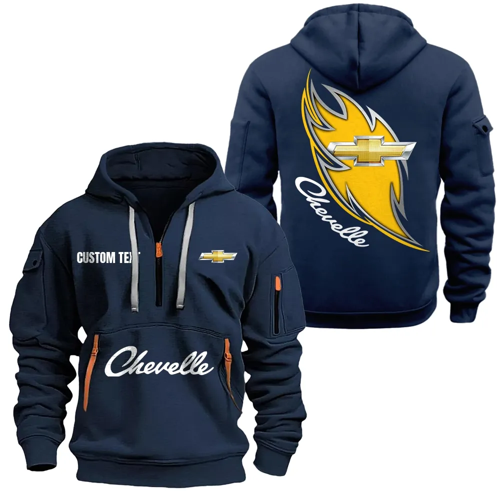 Chevrolet Chevelle Hoodie Reißverschluss CAR1701112055, CAR Kapuzenpullover mit Allover-Druck - Marineblau