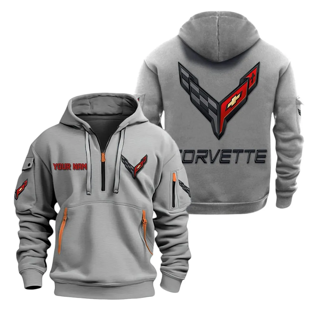 Chevrolet Corvette Half Zip Hoodie For Men, Gift For Chevrolet Corvette Lovers CAR20022125677 - Grau